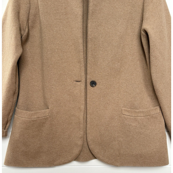 J Crew Knit Sweater Blazer 100% Cotton Jacket Single Button Tan Camel Career S/M - Picture 7 of 16